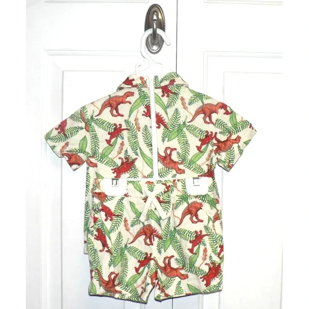 Old Navy Baby Boy Printed Double Weave Shirt and Shorts Set Dinosaur Print 6-12M